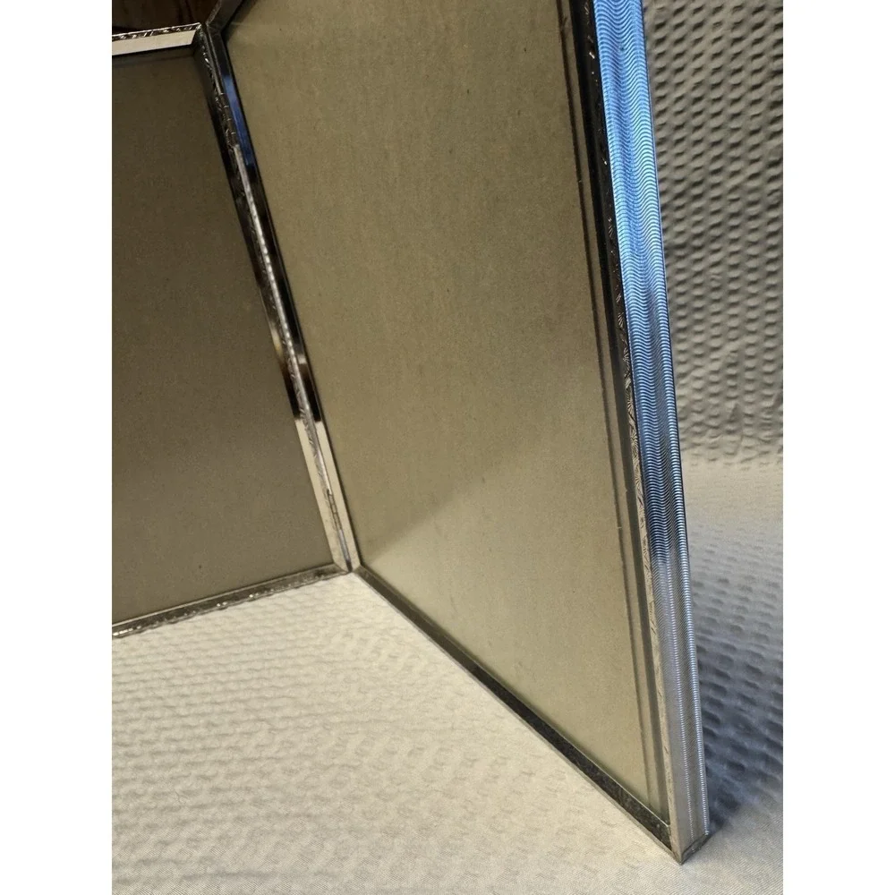 Vintage Silver Tone Double Picture Frame‎ 8x10 Photo Hinged Embossed Bottom Load